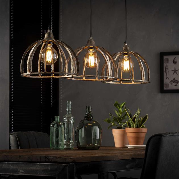Modera - Hanglamp 3x Ø30 ribben zandgegoten aluminium / Antiek Nikkel