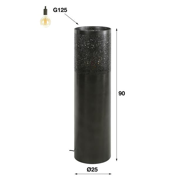 Modera - Vloerlamp Ø25 cilinder 90cm / Zwart nikkel