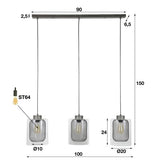 Modera - Hanglamp 3xØ20 raster-glas - Oud zilver