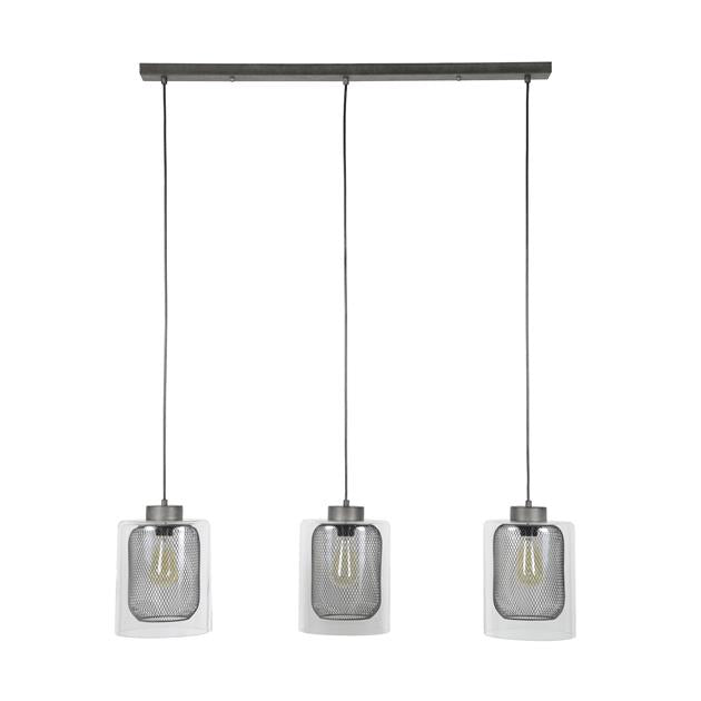 Modera - Hanglamp 3xØ20 raster-glas - Oud zilver