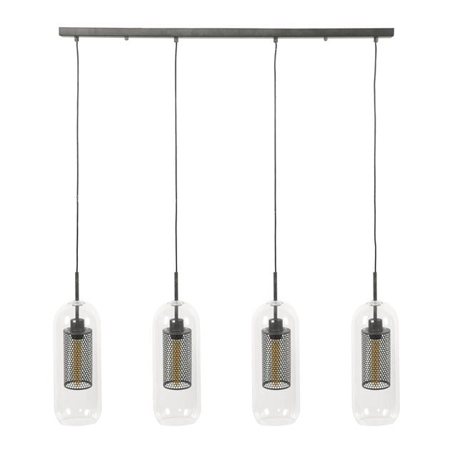 Modera - Hanglamp 4x Ø15 glas- geperforeerd staal - Oud zilver