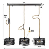 Modera - Hanglamp 3xØ30 twist verstelbaar touw - Slate grey