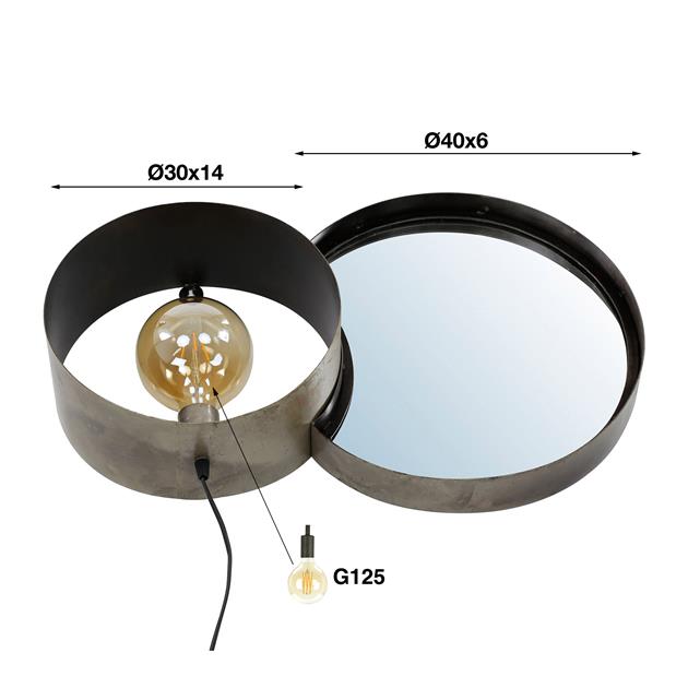 Modera - Wandlamp charger spiegel + lamp / Oud zilver