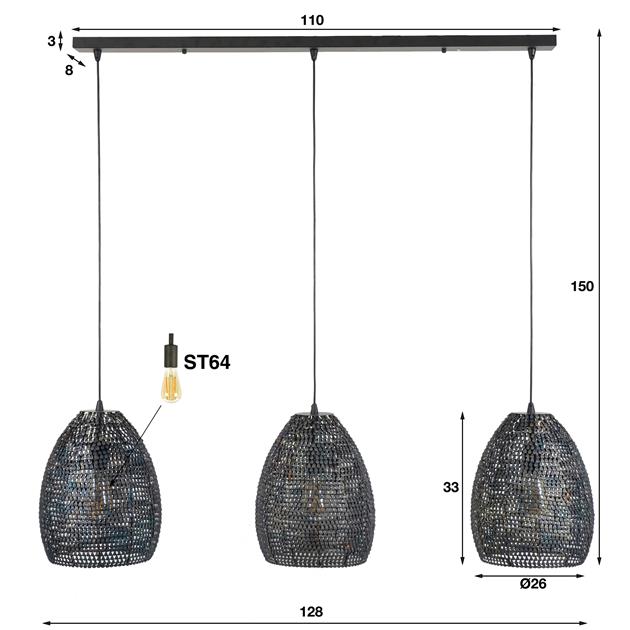 Modera - Hanglamp 3x Ø26 armor ovaal / Zwart bruin