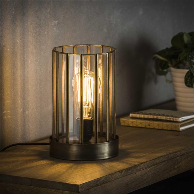 Modera - Tafellamp 1L artdeco cylinder - Brons antiek