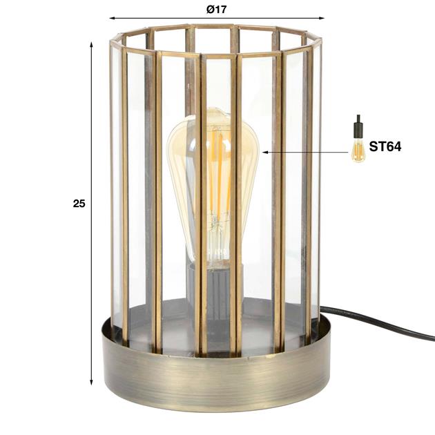 Modera - Tafellamp 1L artdeco cylinder - Brons antiek