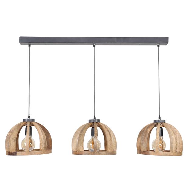 Modera - Hanglamp 3x Ø30 gebogen houten spijlen / Massief mango naturel