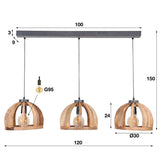 Modera - Hanglamp 3x Ø30 gebogen houten spijlen - Massief mango naturel
