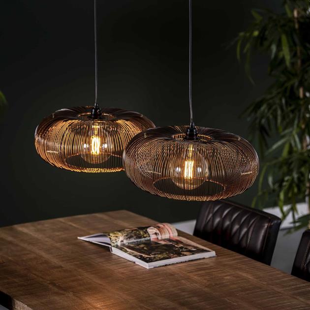 Modera - Hanglamp 2x Ø43 disk wire copper twist - Zwart nikkel