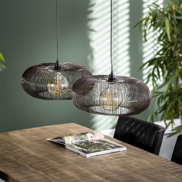 Modera - Hanglamp 2x Ø43 disk wire copper twist - Zwart nikkel