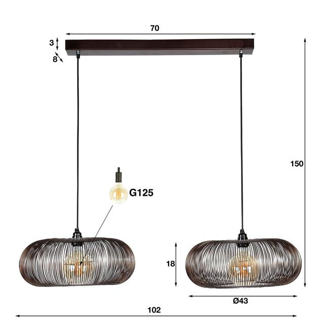 Modera - Hanglamp 2x Ø43 disk wire copper twist / Zwart nikkel