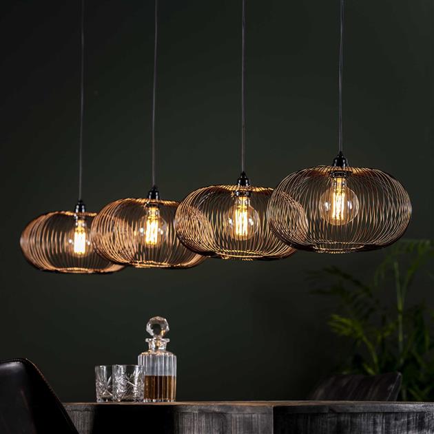 Modera - Hanglamp 4x Ø35 disk wire copper twist - Zwart nikkel