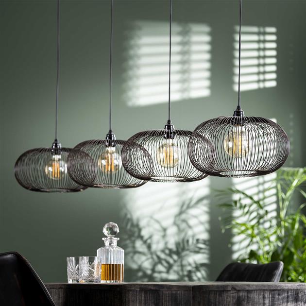 Modera - Hanglamp 4x Ø35 disk wire copper twist - Zwart nikkel - meubelboutique.nl