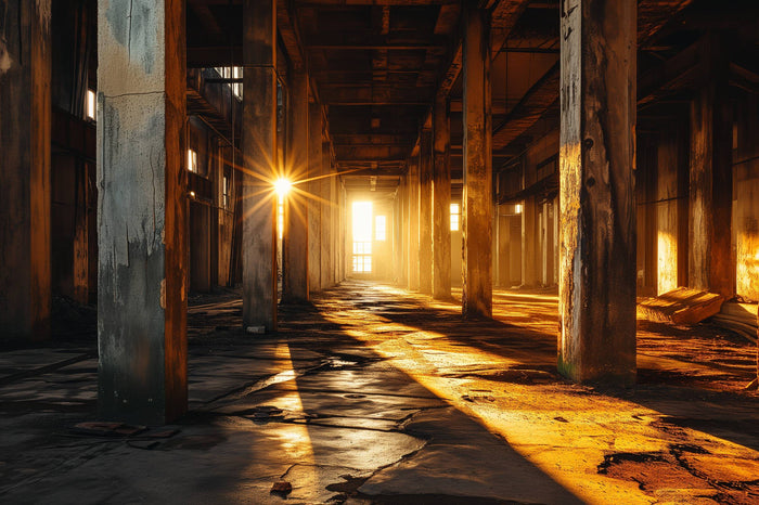 Glasschilderij - Exclusive - Liggend - Urbex Gouden Gedachte