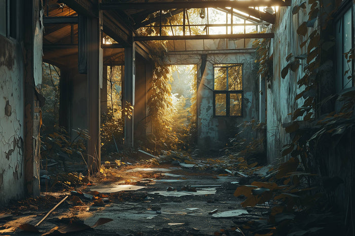 Glasschilderij - Exclusive - Liggend - Schaduwen van het Verleden Urbex