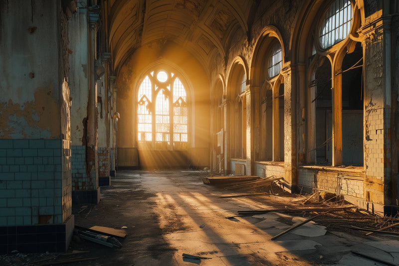 Glasschilderij - Exclusive - Liggend - Urbex Verlaten Gebouw Stille Getuigen