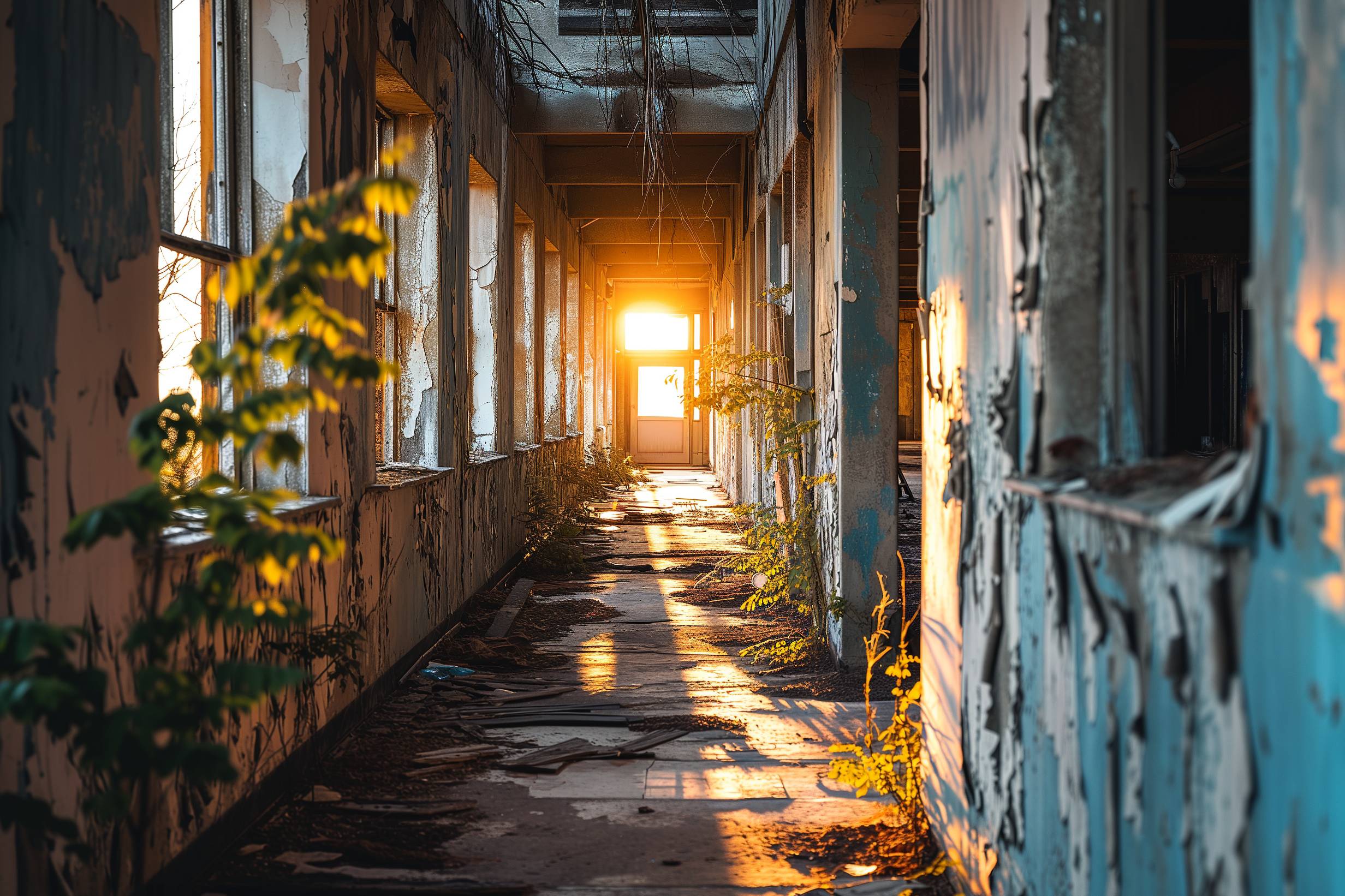 Glasschilderij - Exclusive - Liggend - Urbex Schoonheid van Verval 150x100x0.4 cm