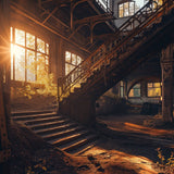 Glasschilderij - Exclusive - Liggend - Urbex Trappen Villa 150x100x0.4 cm