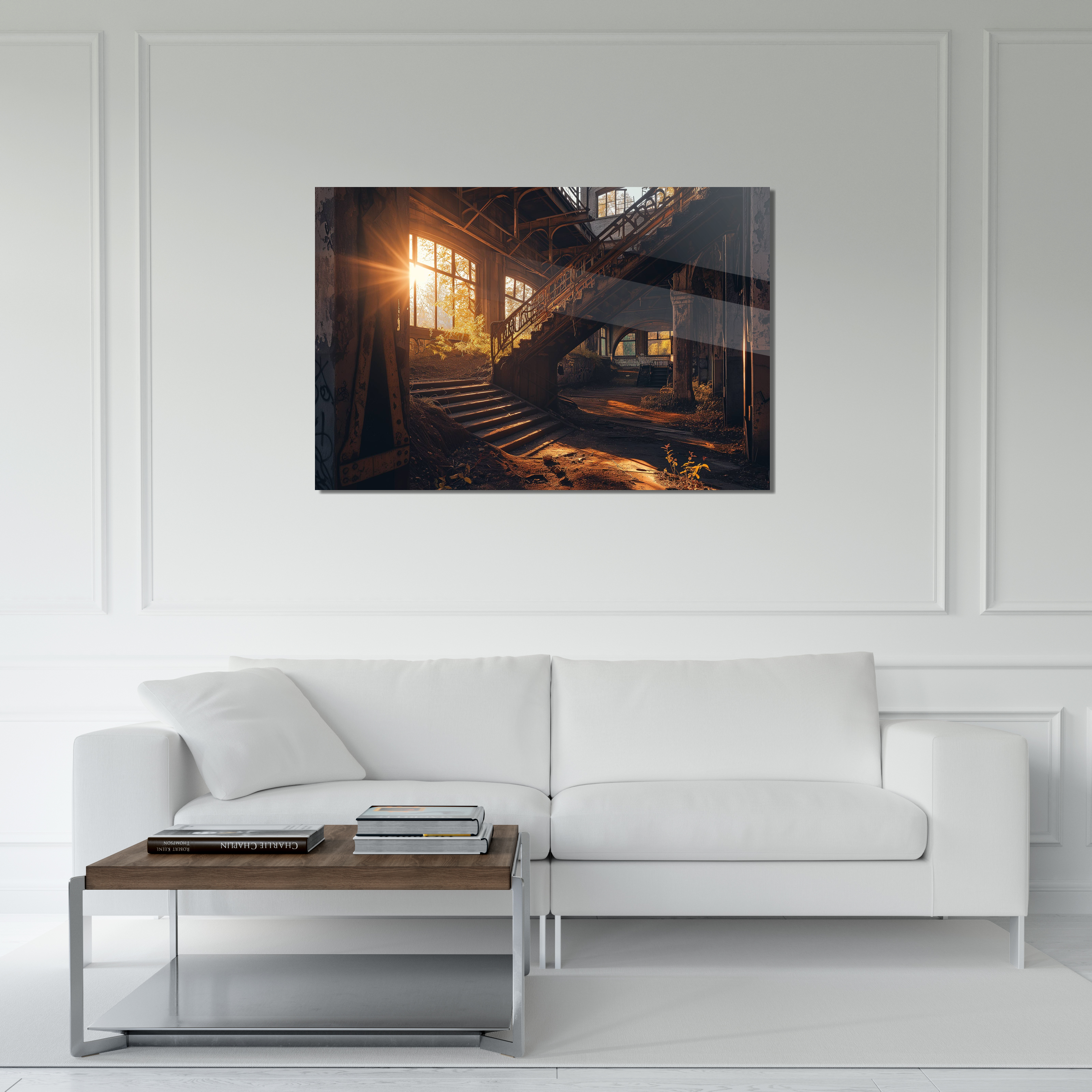 Glasschilderij - Exclusive - Liggend - Urbex Trappen Villa