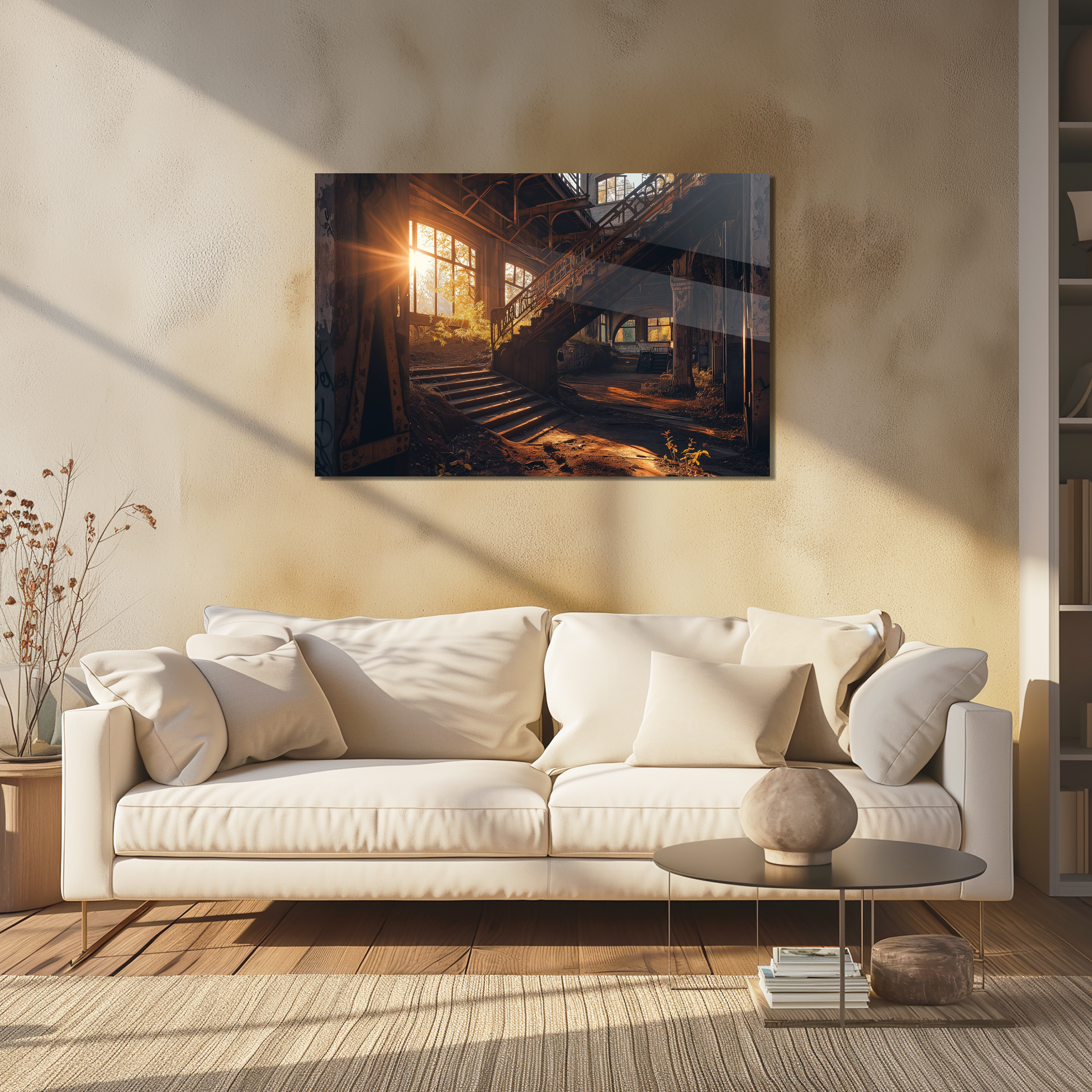 Glasschilderij - Exclusive - Liggend - Urbex Trappen Villa