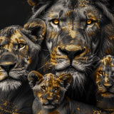 Glasschilderij - Exclusive - Liggend - Leeuwenfamilie 2 Welpjes Lotte - Gouden Eeuw Serie 150x100x0.4 cm