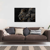 Glasschilderij - Exclusive - Liggend - Leeuwenfamilie 3 Welpjes, de Palmen - Gouden Eeuw Serie