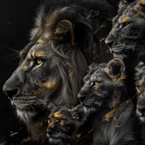 Glasschilderij - Exclusive - Liggend - Leeuwenfamilie 3 Welpjes, de Palmen - Gouden Eeuw Serie 150x100x0.4 cm