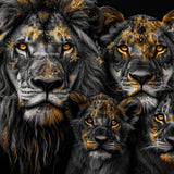 Glasschilderij - Exclusive - Liggend - Leeuwenfamilie 2 Welpjes, de Krijgers - Gouden Eeuw Serie 150x100x0.4 cm