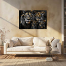 Glasschilderij - Exclusive - Liggend - Leeuwenfamilie 2 Welpjes, de Krijgers - Gouden Eeuw Serie