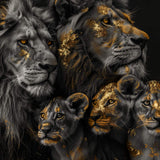 Glasschilderij - Exclusive - Liggend - Leeuwenfamilie 3 Welpjes Het Rijk - Gouden Eeuw Serie 150x100x0.4 cm