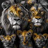 Glasschilderij - Exclusive - Liggend - Leeuwenfamilie 3 Welpjes Robin - Gouden Eeuw Serie 150x100x0.4 cm