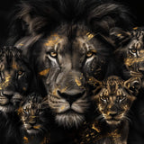 Glasschilderij - Exclusive - Liggend - Leeuwenfamilie 3 Welpjes de Grote Brul - Gouden Eeuw Serie 150x100x0.4 cm