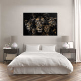 Glasschilderij - Exclusive - Liggend - Leeuwenfamilie 3 Welpjes de Grote Brul - Gouden Eeuw Serie