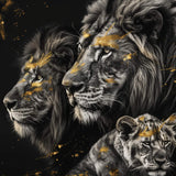 Glasschilderij - Exclusive - Liggend - Leeuwenfamilie 1 Welpje Carmen - Gouden Eeuw Serie 150x100x0.4 cm