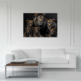 Glasschilderij - Exclusive - Liggend - Leeuwenfamilie 4 Welpen, van Loon - Gouden Eeuw Serie