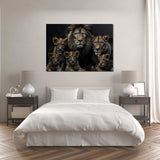 Glasschilderij - Exclusive - Liggend - Leeuwenfamilie 4 Welpen, van Loon - Gouden Eeuw Serie