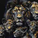 Glasschilderij - Exclusive - Liggend - Leeuwenfamilie 4 Welpen, Bosch - Gouden Eeuw Serie 150x100x0.4 cm