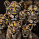 Glasschilderij - Exclusive - Liggend - Leeuwenfamilie 4 Welpen, van Rijn - Gouden Eeuw Serie 150x100x0.4 cm