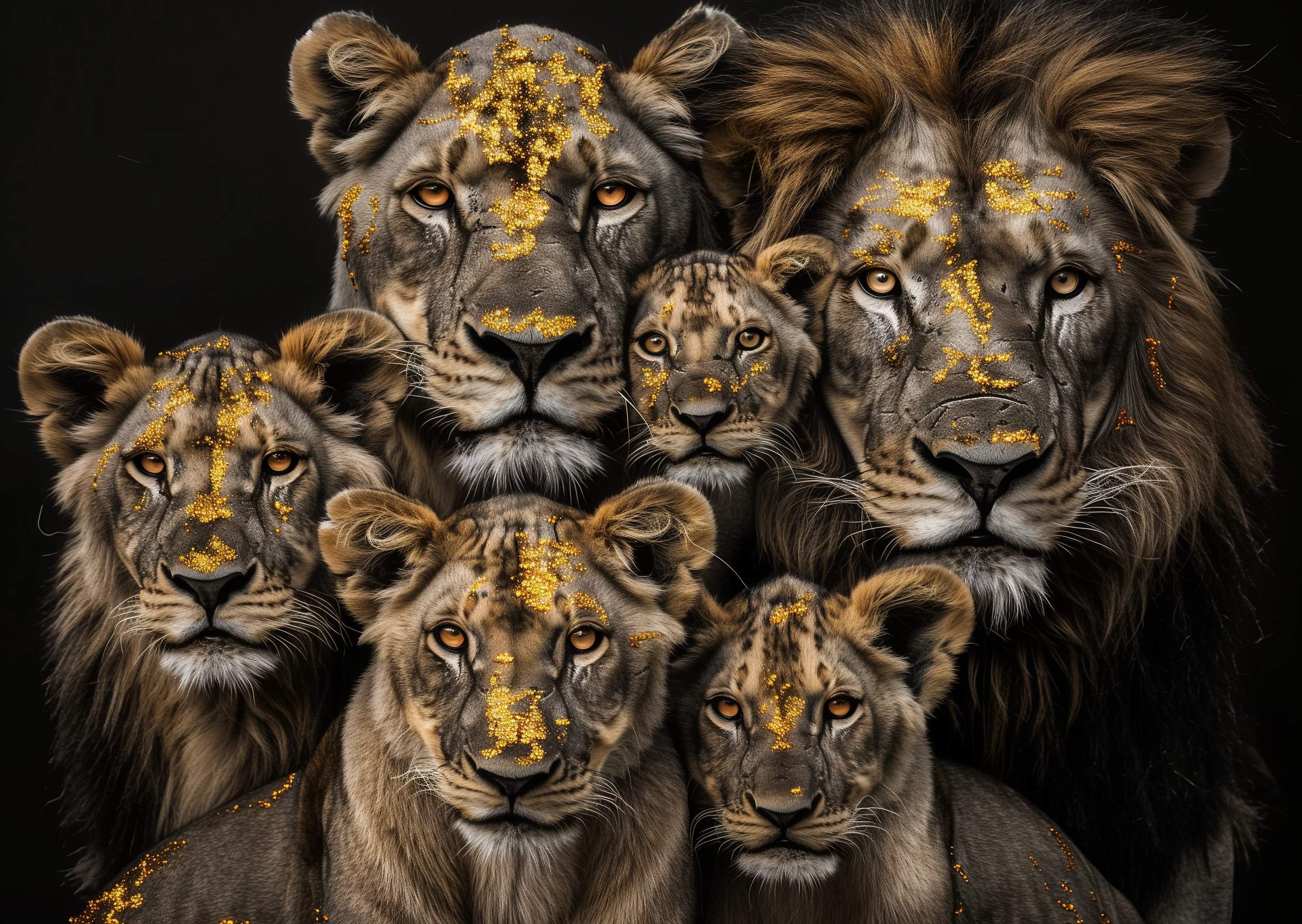 Glasschilderij - Exclusive - Liggend - Leeuwenfamilie 4 Welpen, van Rijn - Gouden Eeuw Serie 150x100x0.4 cm