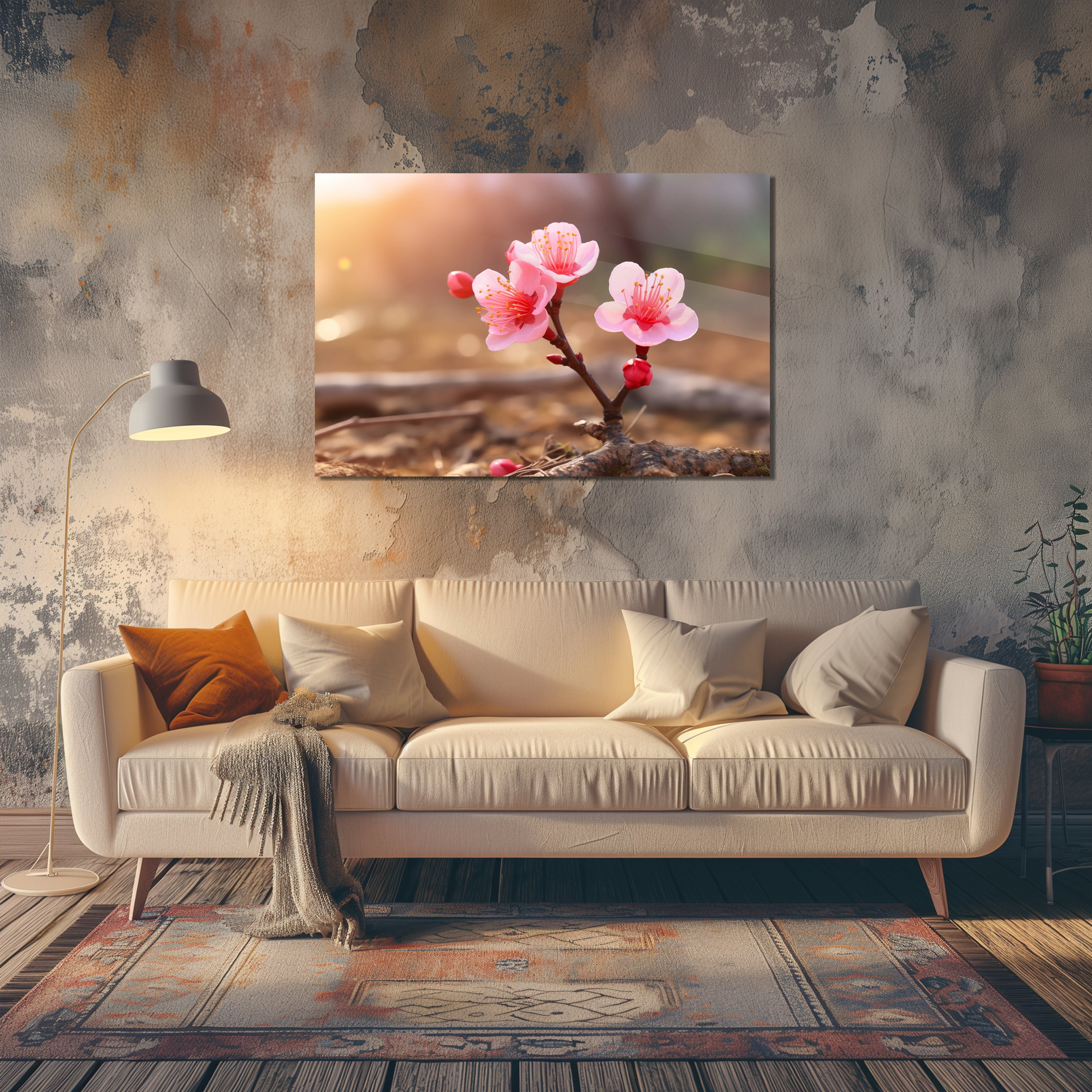 Glasschilderij - Exclusive - Liggend - Kersenbloesem Bloemen