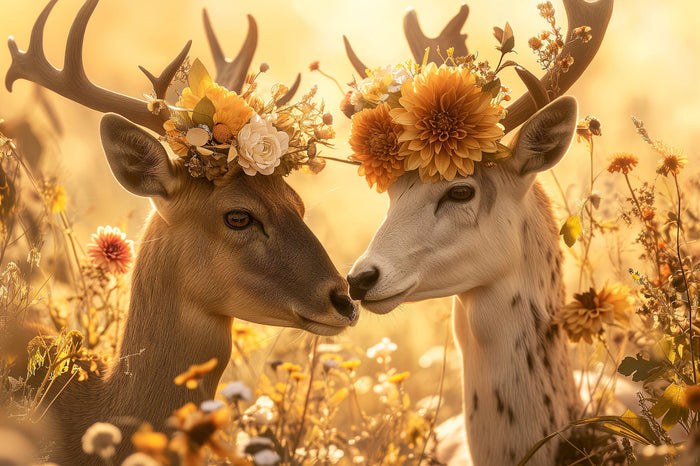 Glasschilderij - Exclusive - Liggend - Hertenliefde Dieren