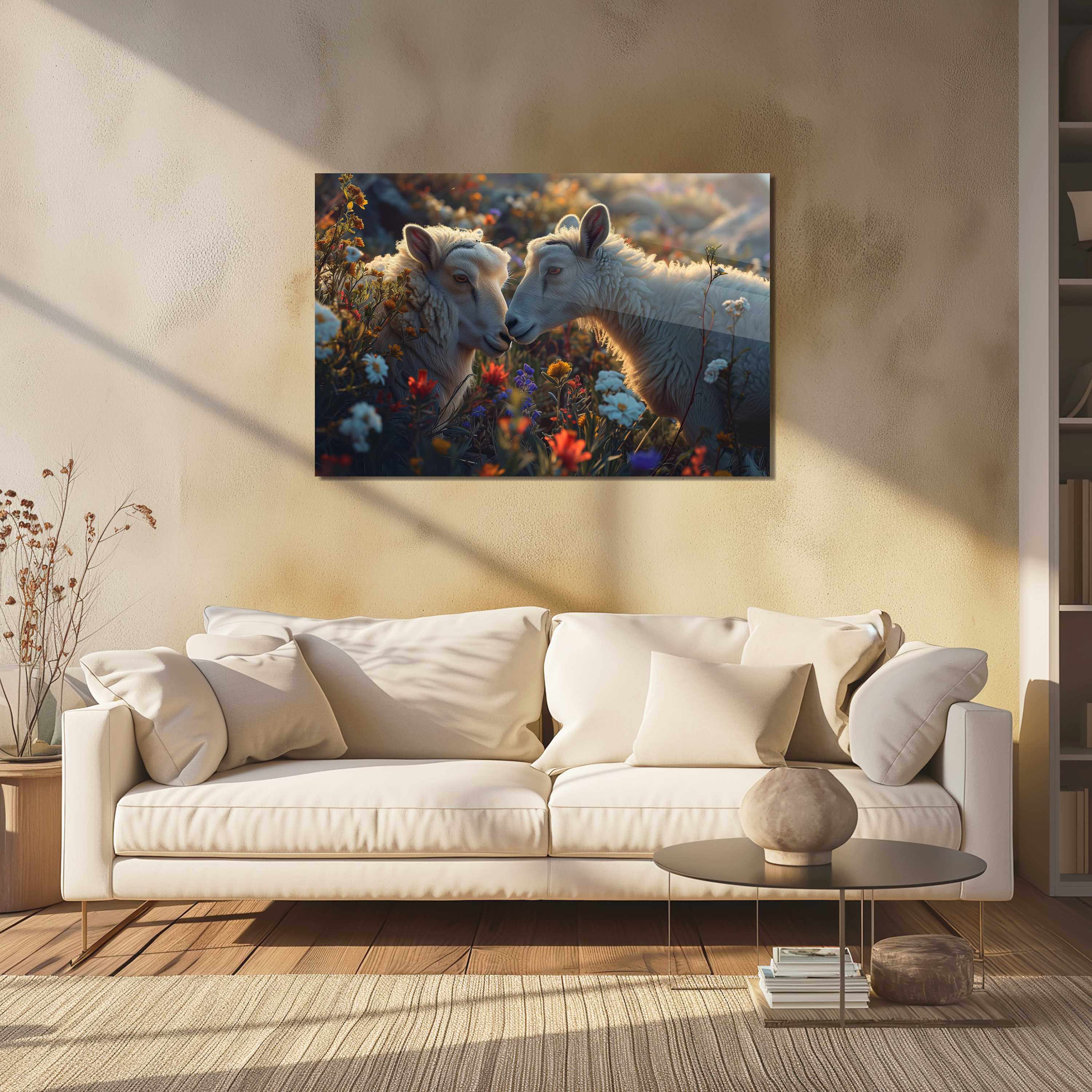 Glasschilderij - Exclusive - Liggend - Schapenliefde