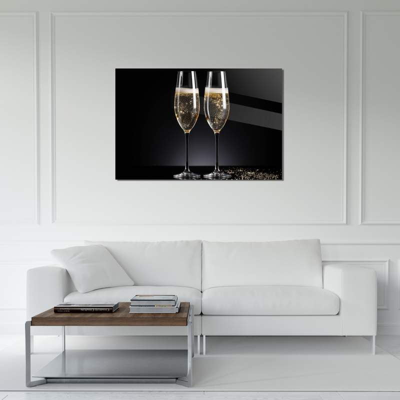 Glasschilderij - Exclusive - Liggend - Champagne Diner