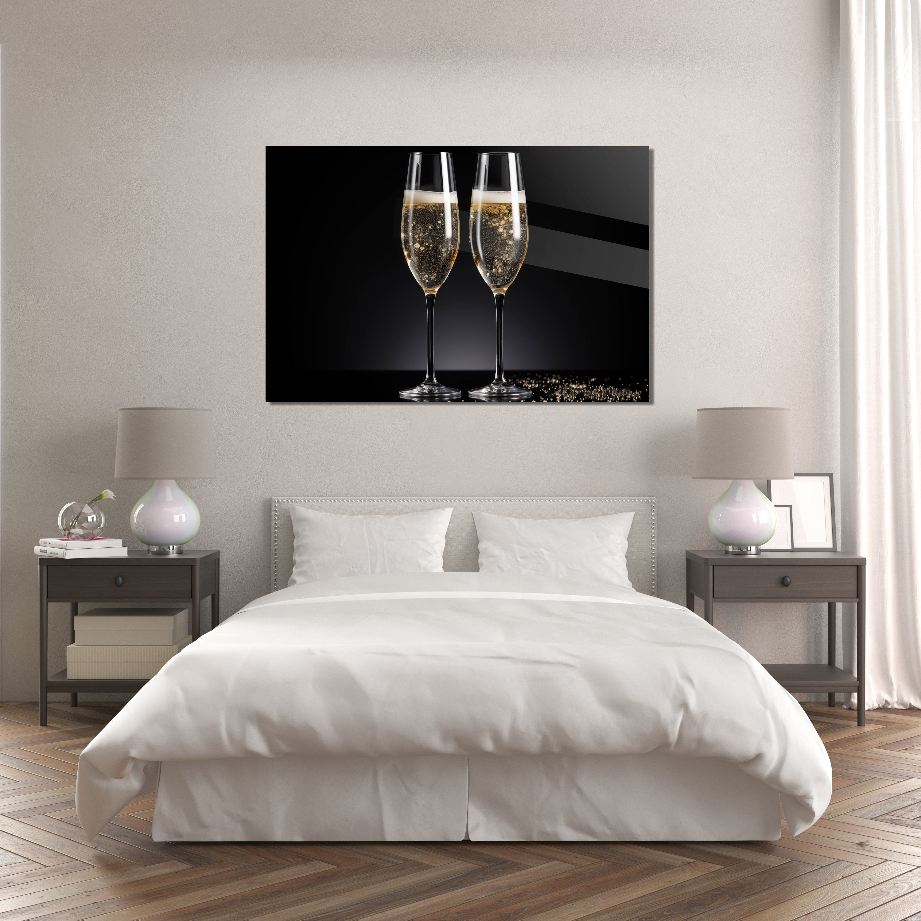 Glasschilderij - Exclusive - Liggend - Champagne Diner