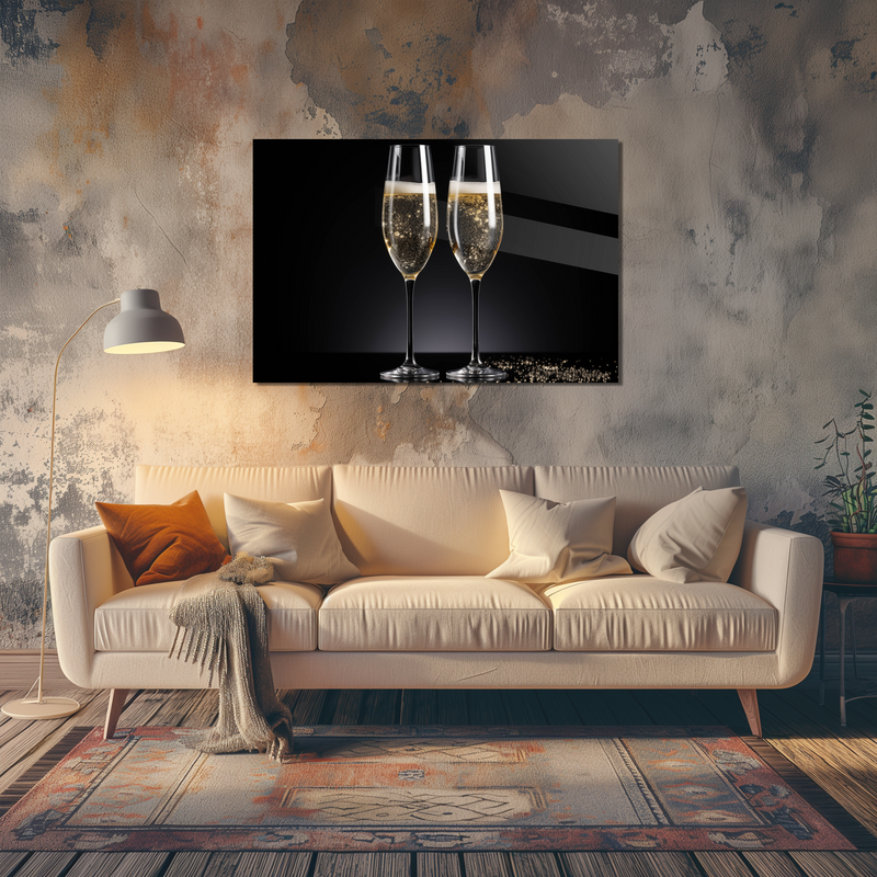 Glasschilderij - Exclusive - Liggend - Champagne Diner
