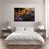 Glasschilderij - Exclusive - Liggend - Viooltjes Bloemen, Geel Paars