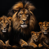 Glasschilderij - Exclusive - Liggend - Leeuwenfamilie 2 Welpen Wildernis 150x100x0.4 cm