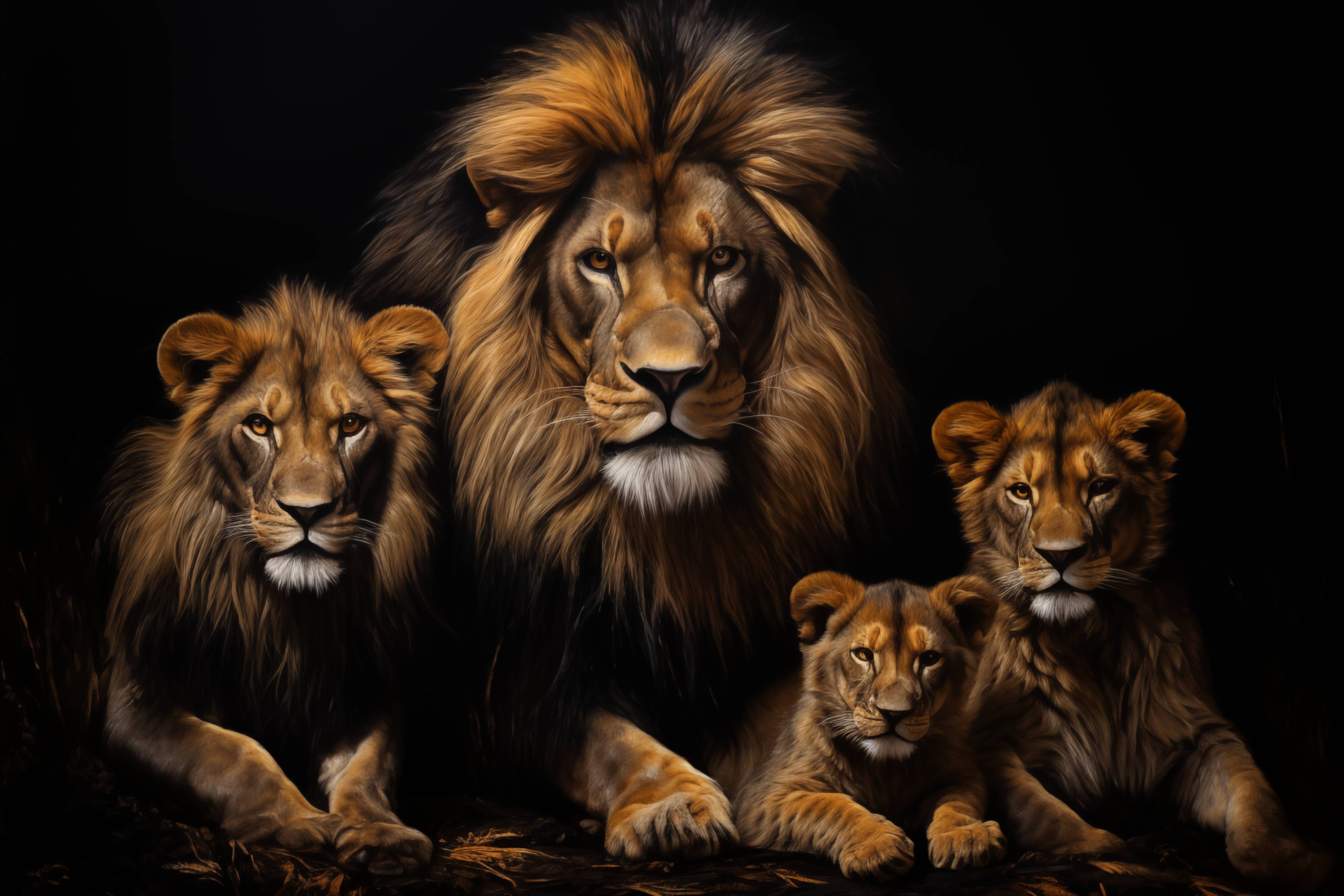 Glasschilderij - Exclusive - Liggend - Leeuwenfamilie 2 Welpen Wildernis 150x100x0.4 cm