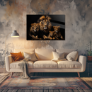 Glasschilderij - Exclusive - Liggend - Leeuwenfamilie 2 Welpen Wildernis