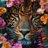 Glasschilderij - Exclusive - Liggend - Tuin van de Grote Kat Panter 150x100x0.4 cm